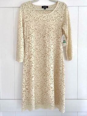✨ Karen Kane Ivory Lace Shift Dress Wedding Guest Cocktail Size L ✨